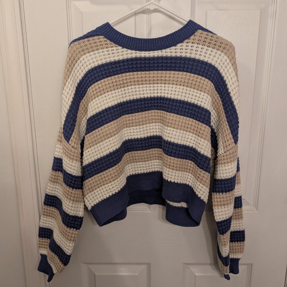Hollister Striped Waffle Crew Sweater